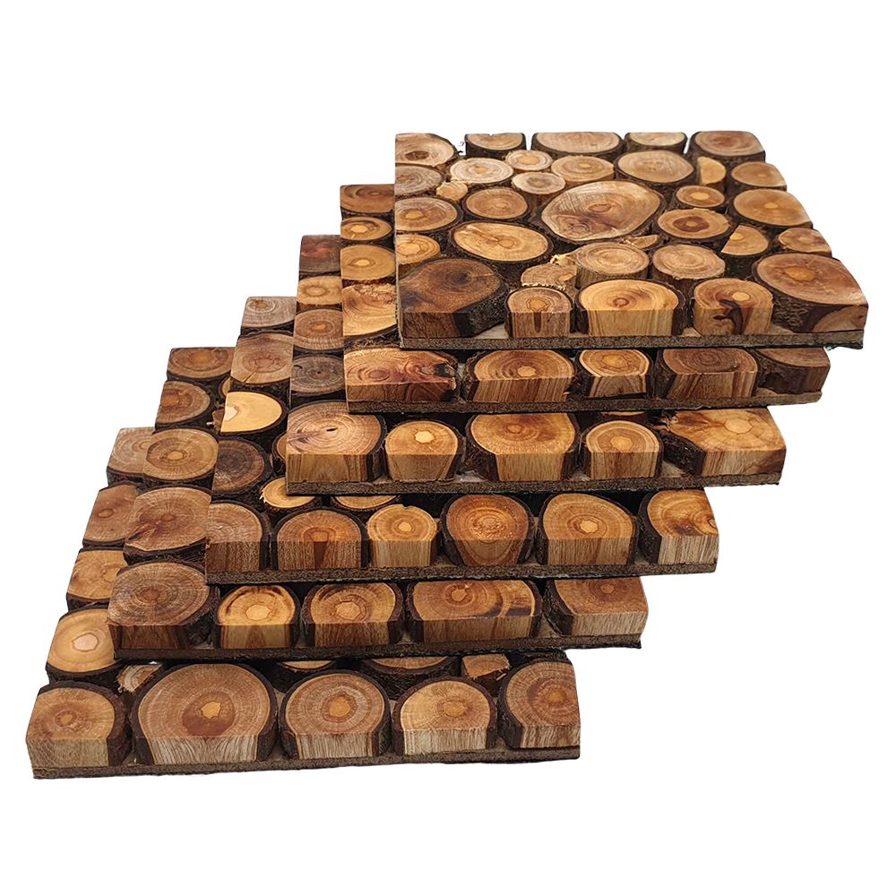 Handmade Sliced Wood Coaster Set, Set of 6, 10 cm, Square
