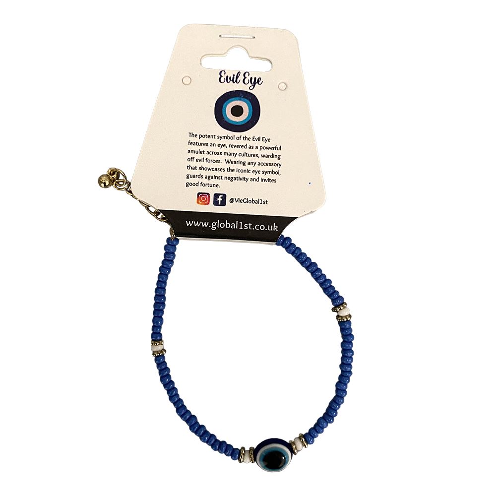 Evil Eye Bracelet, White Beads, (JIT)