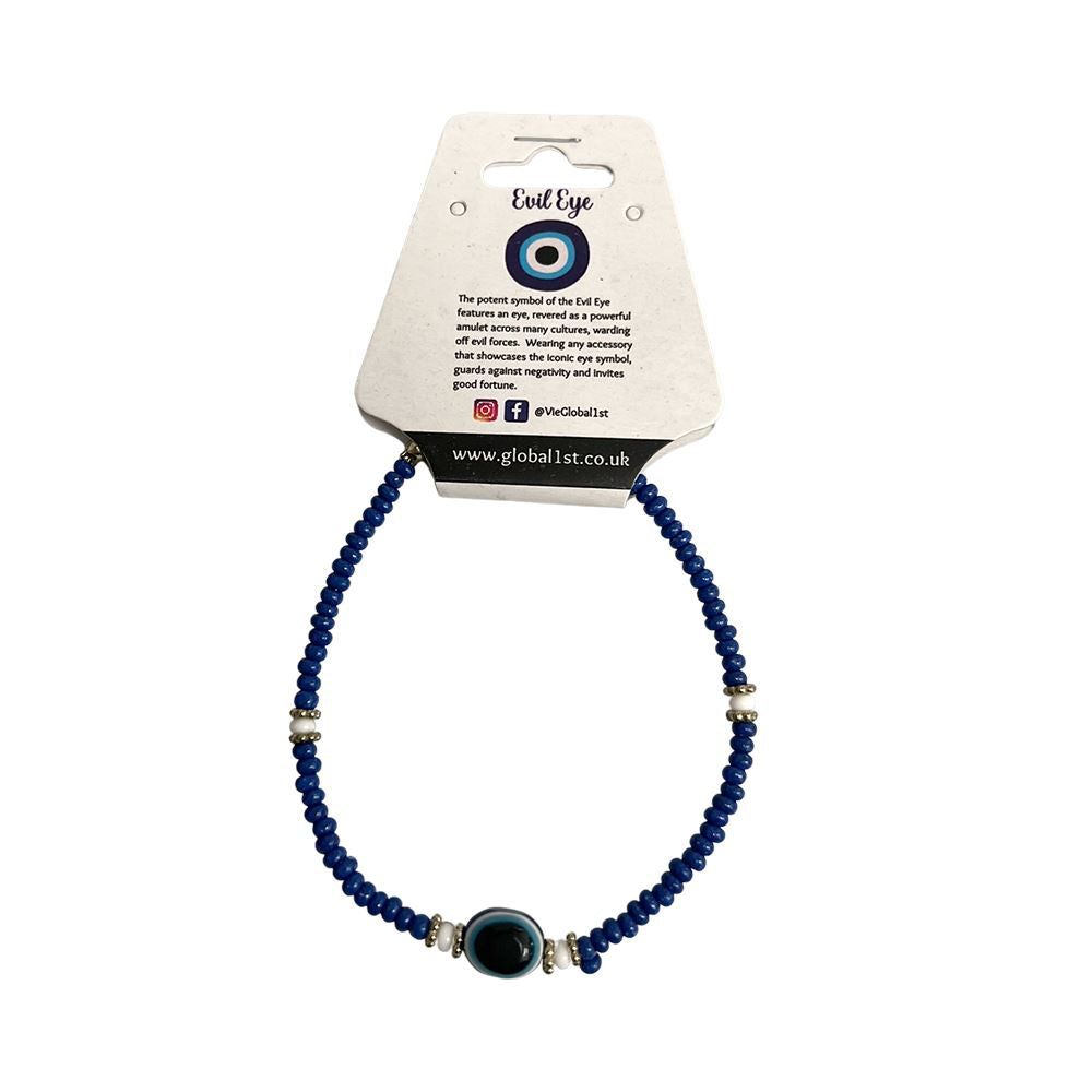 Evil Eye Bracelet, White Beads, (JIT)