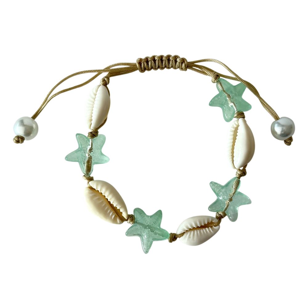 Cowrie Shell & Glass Starfish Bracelet, Assorted Colour