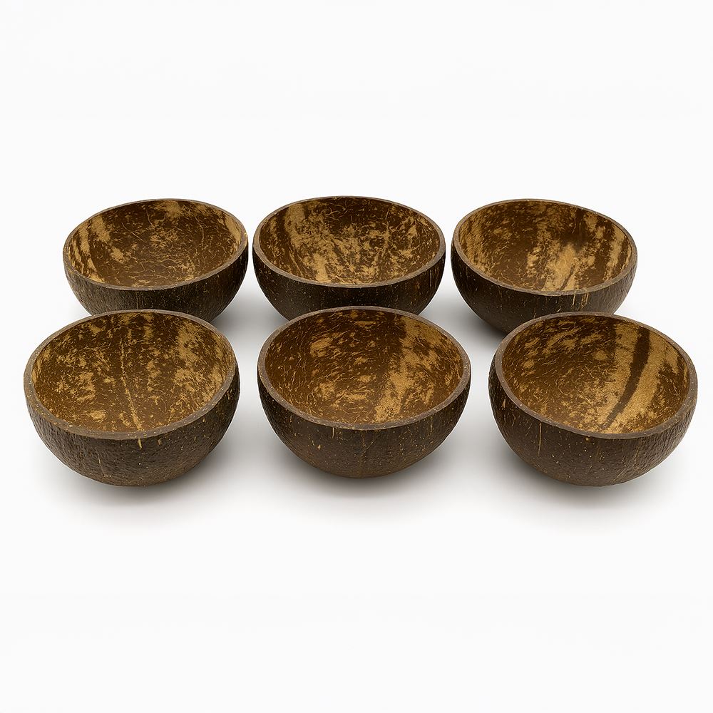 Coconut Bowl, Natural Textured Finish, Large, 13-15cm Diameter, Set of 6