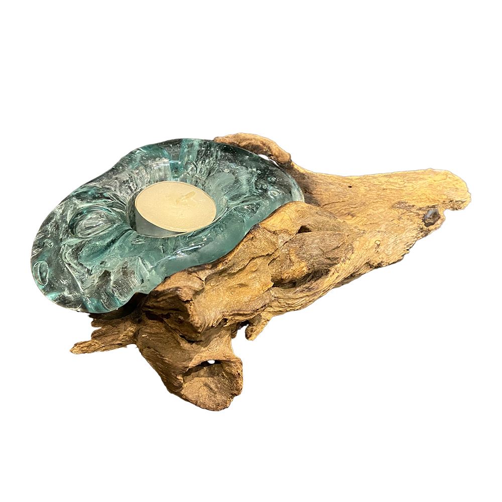 Molten Glass on Balanese Gamal Wood Tealight Holder