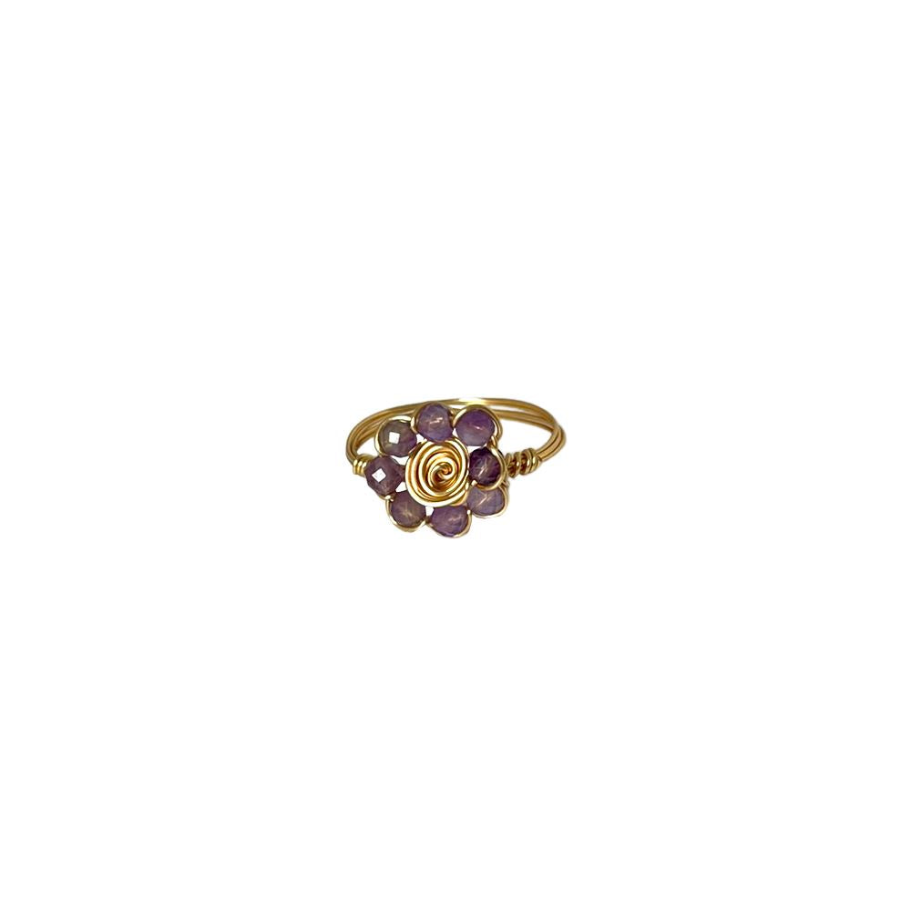 Copper Wire Flower Ring with Assorted Gemstone, UK Size P