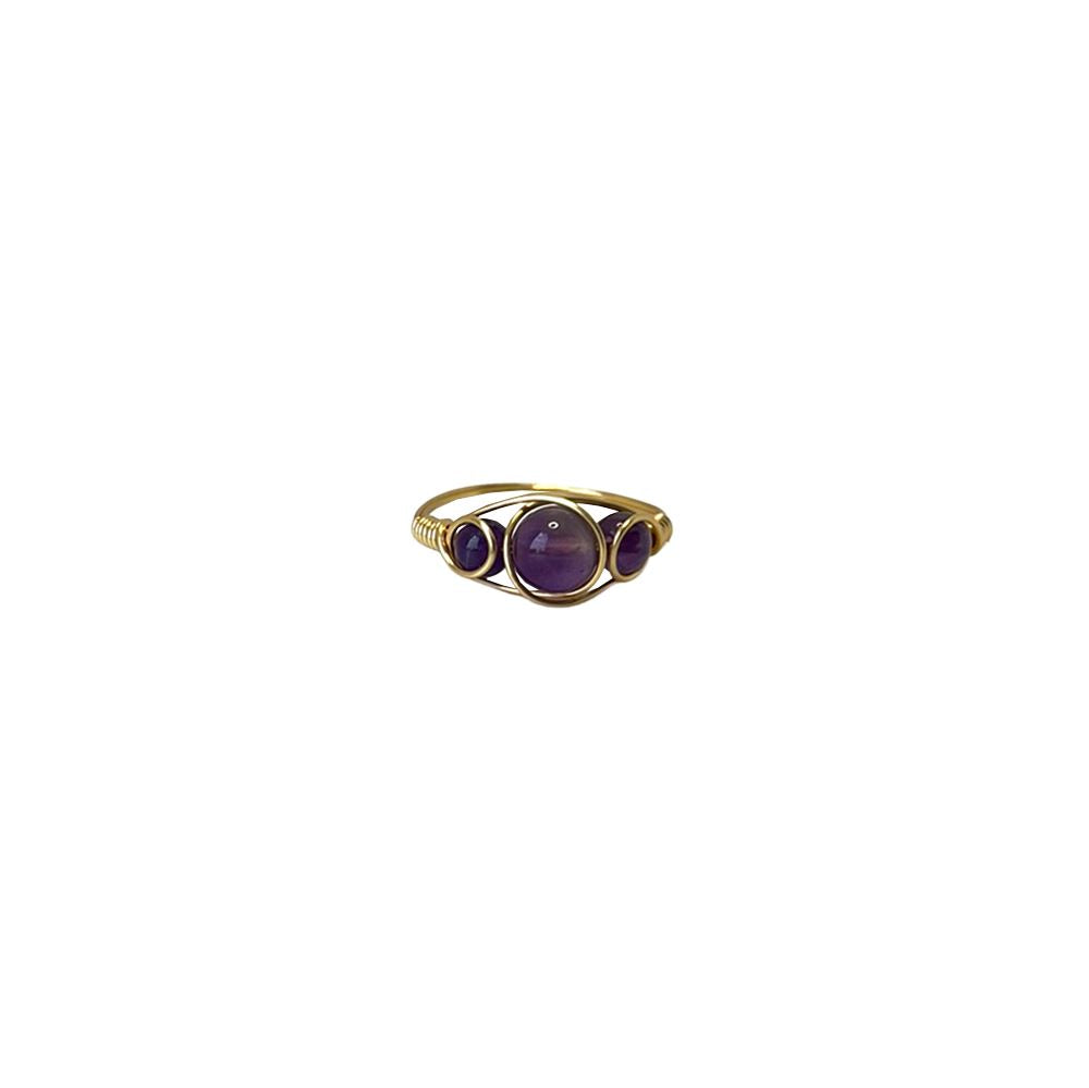 Copper Wire Braid Ring with Assorted Gemstone, UK Size P