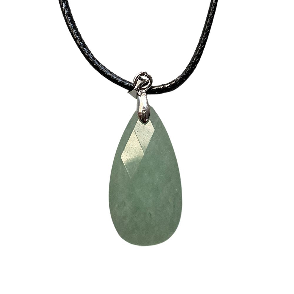 Teardrop Faceted Pendant with Black Cord, 2.5x1.5cm