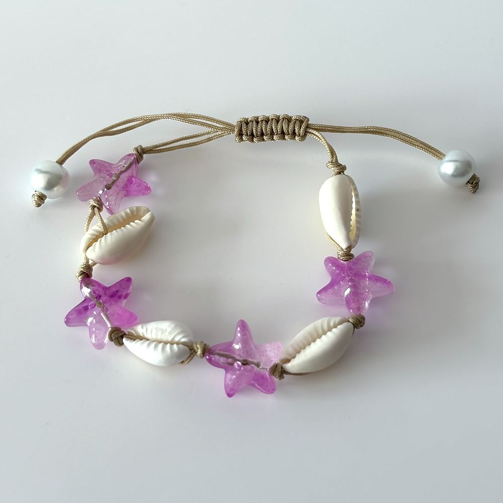 Cowrie Shell & Glass Starfish Bracelet, Assorted Colour