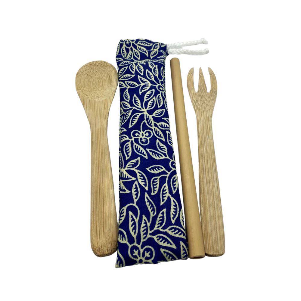 Reusable Bamboo Cutlery Set in a Batik Pouch