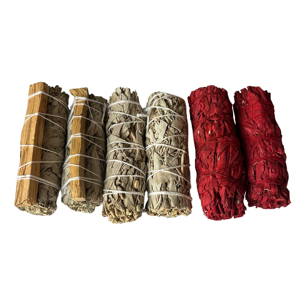2x White Sage 4" Smudge Sticks, 2x Palo Santo White Sage 4" Smudge Sticks, 2x Dragon's Blood White Sage 4" Smudge Sticks