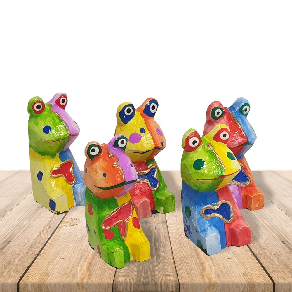 Abstract Frog Carving, Painted - Set of 5, 10 cm