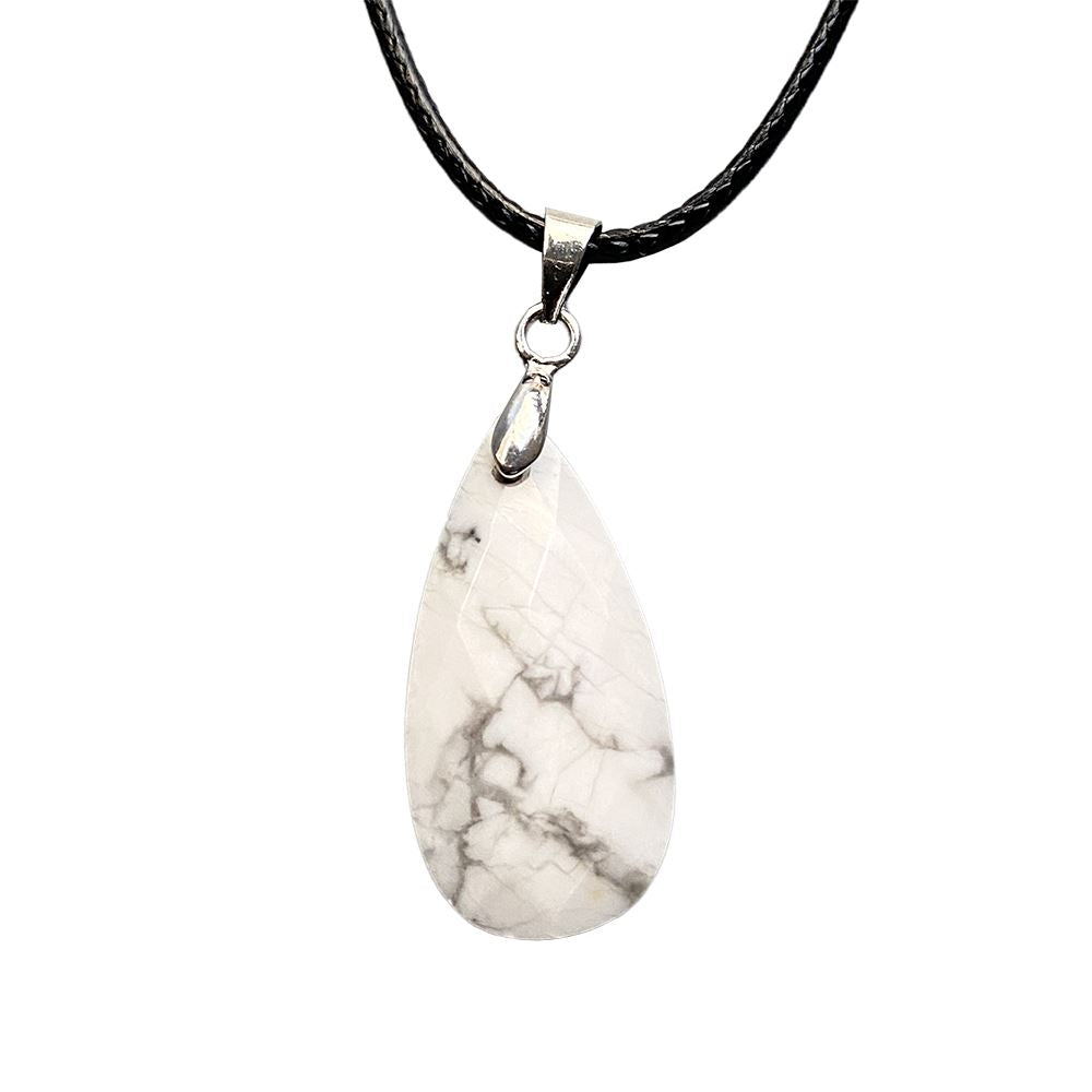 Teardrop Faceted Pendant with Black Cord, 2.5x1.5cm