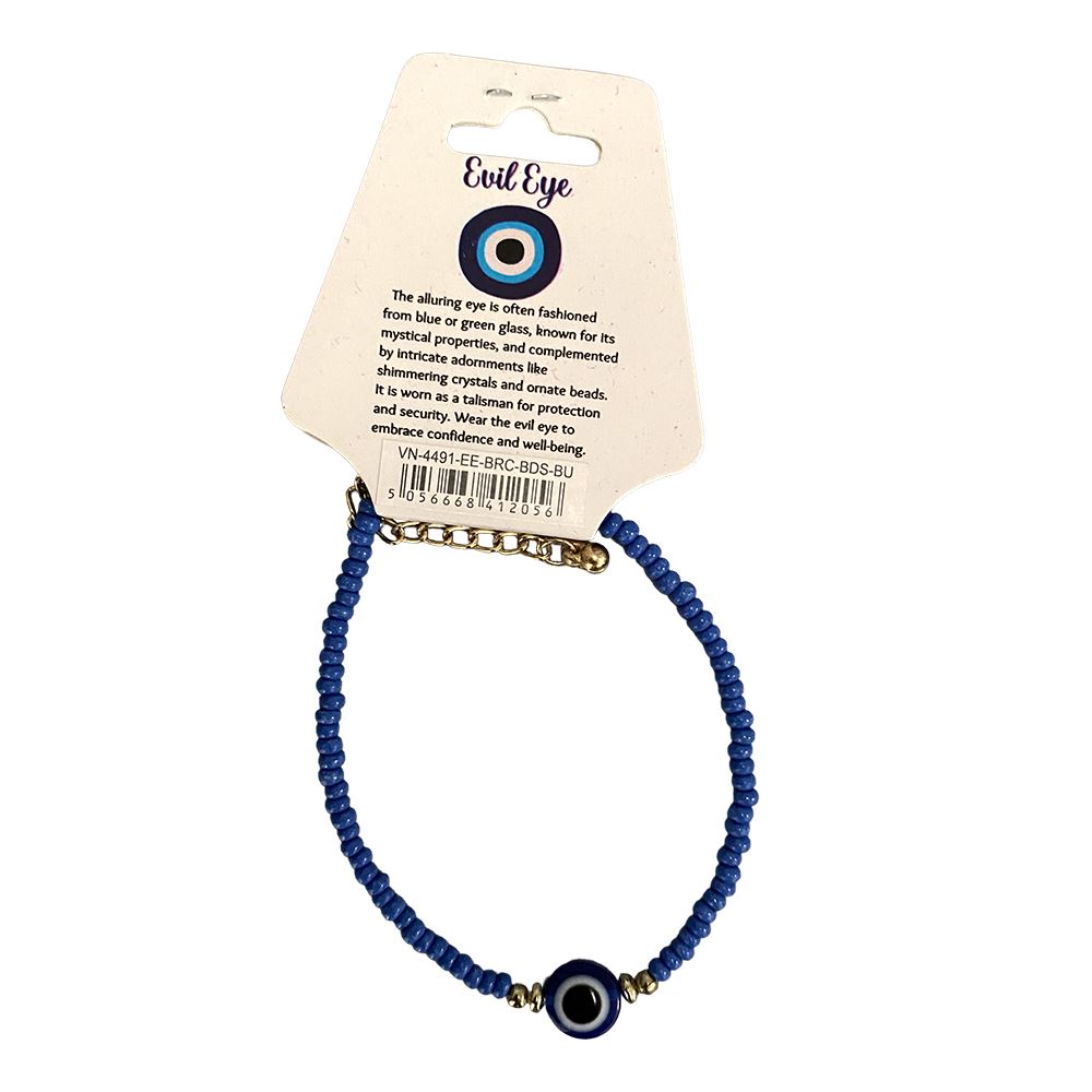 Evil Eye Bracelet with 2 Gold Beads Each Side, (JIT)