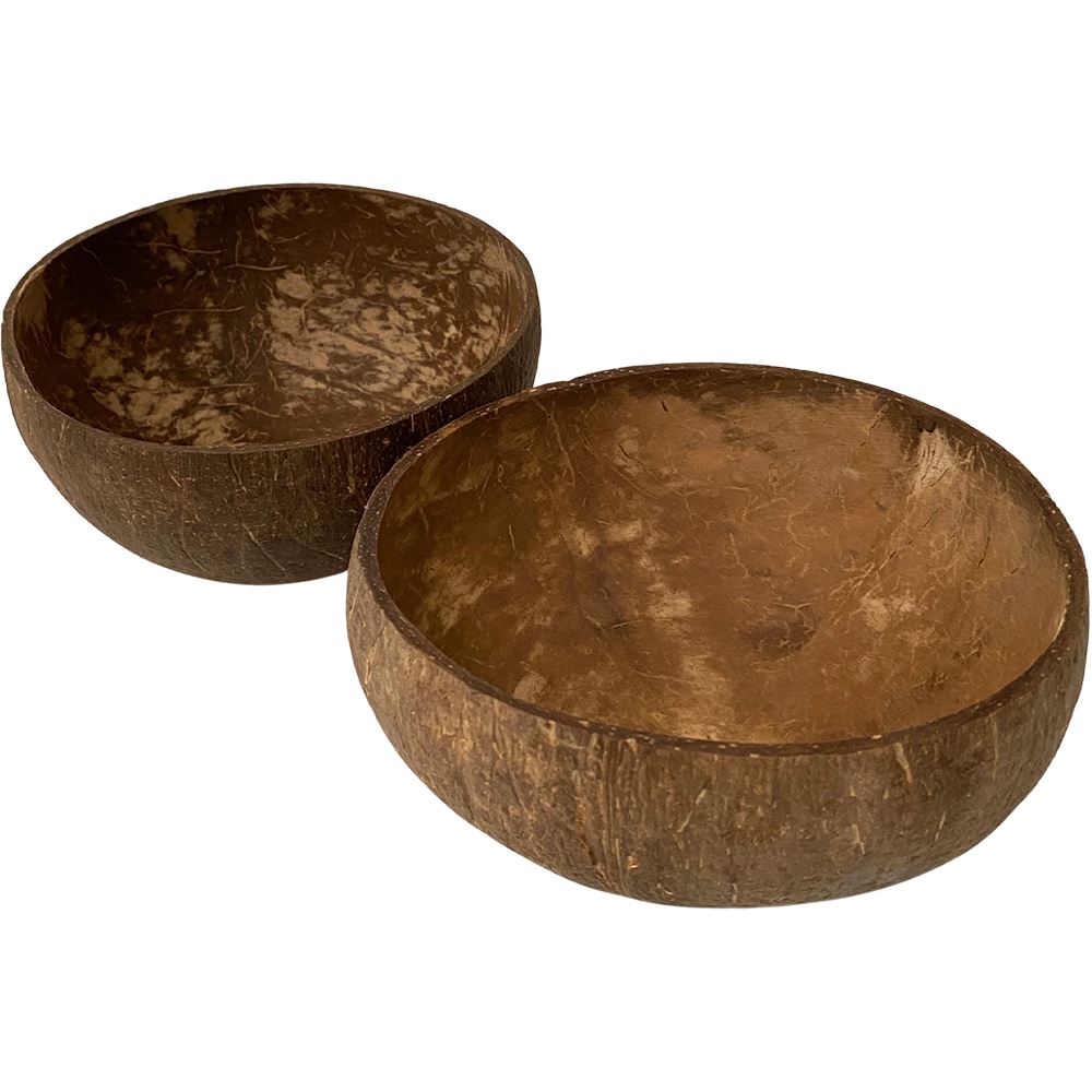 Coconut Bowl, Natural Textured Finish, Large, 13-15cm Diameter, Set of 2