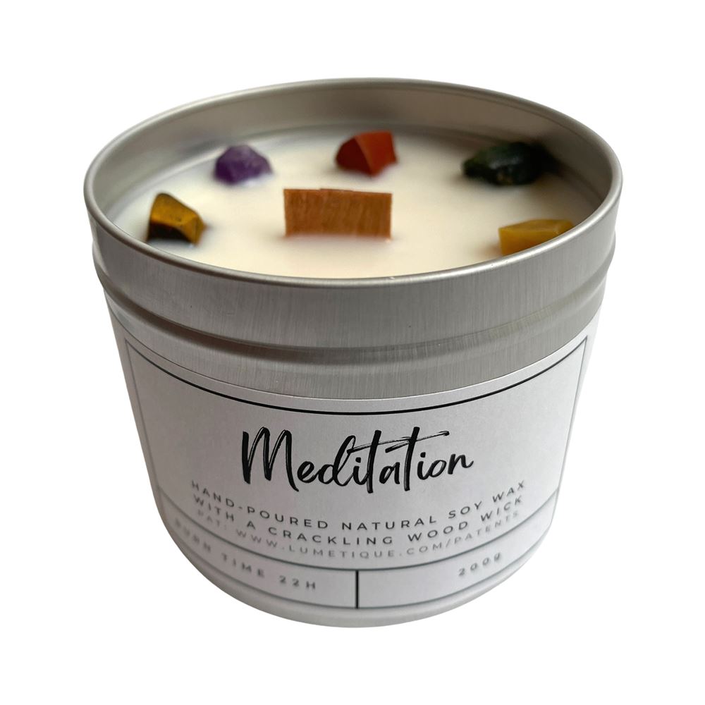 Aluminium Tin Candle, Meditation with 7 Chakra Crystals