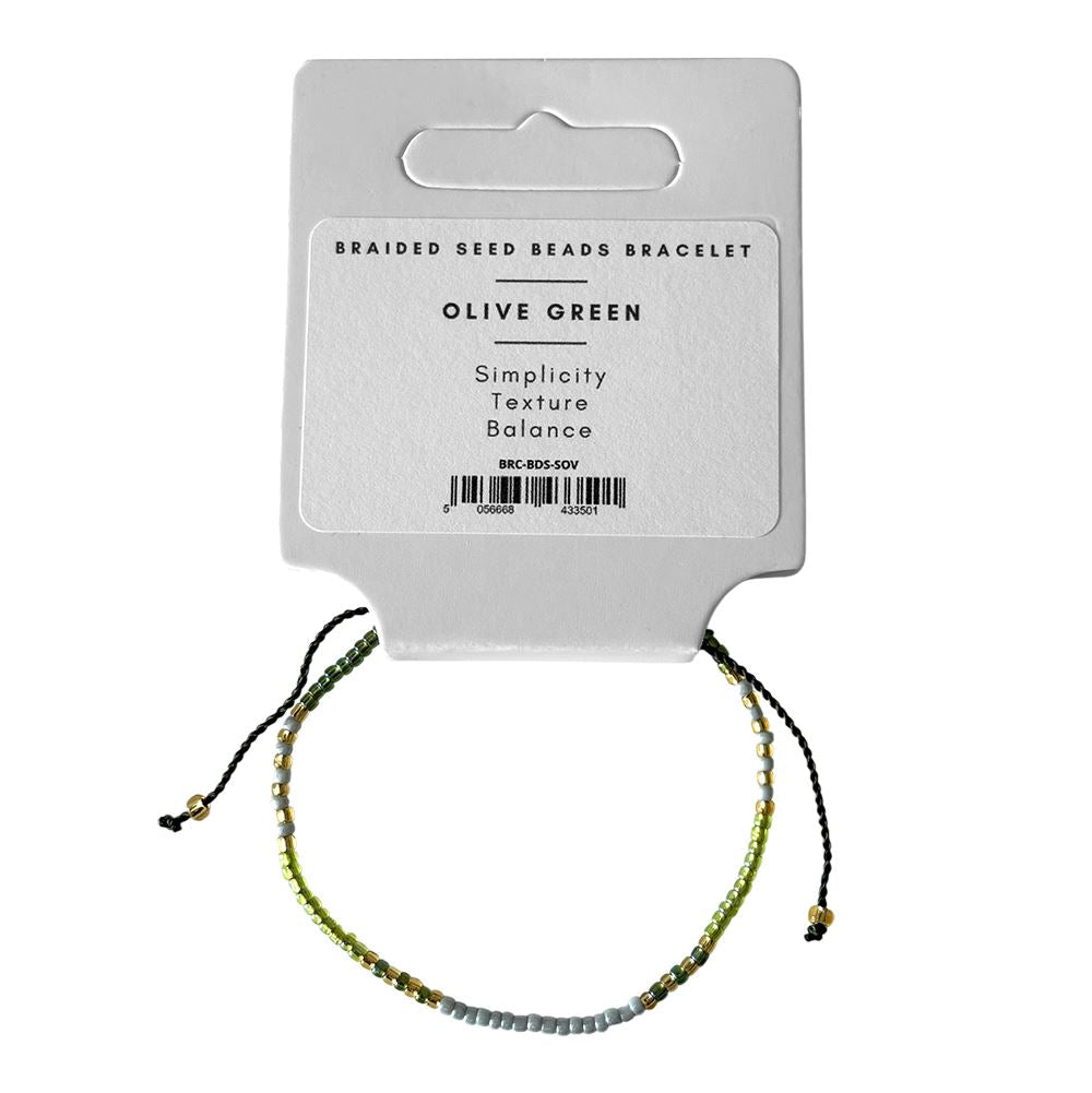 Braided Seed Beads Bracelet, Olive Green
