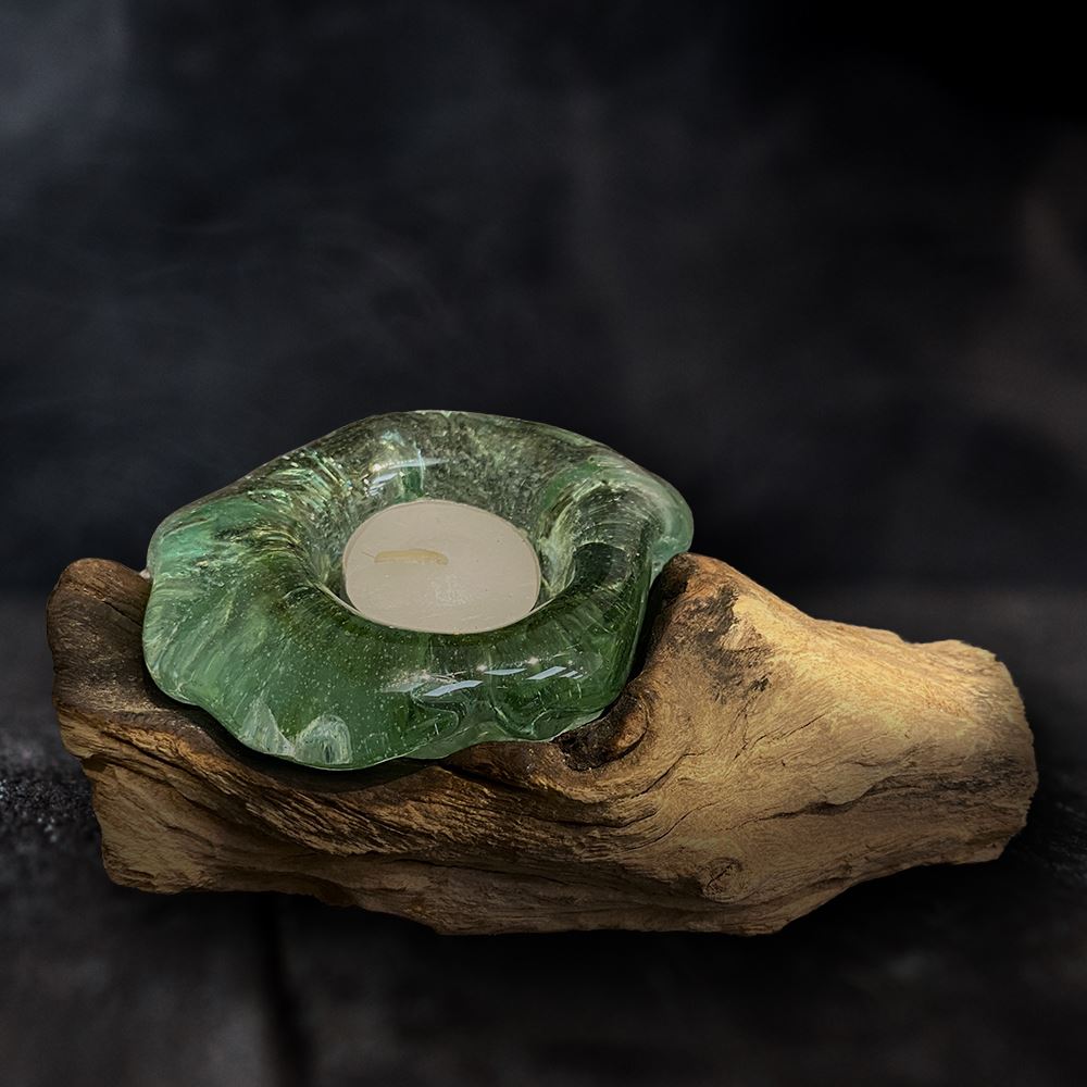 Molten Glass on Balanese Gamal Wood Tealight Holder