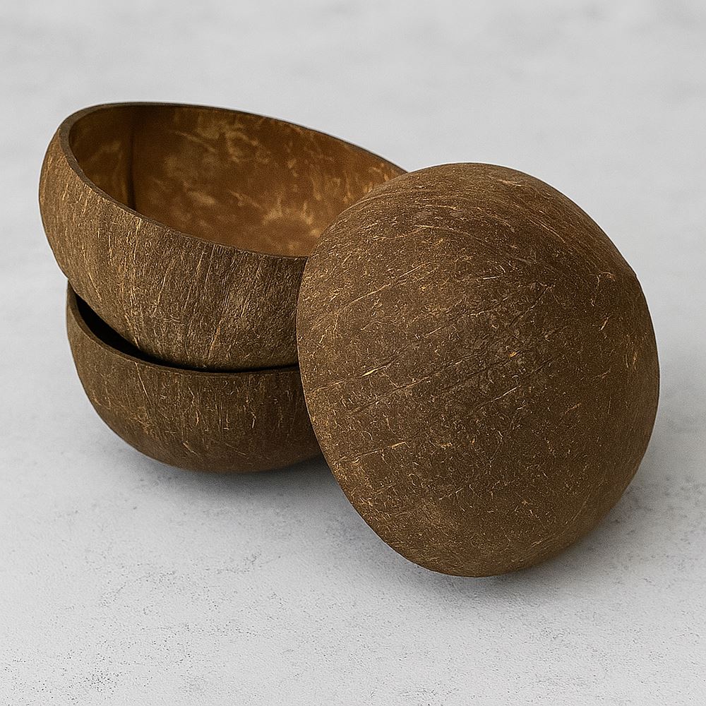 Coconut Bowl, Natural Textured Finish, Large, 13-15cm Diameter, Set of 4