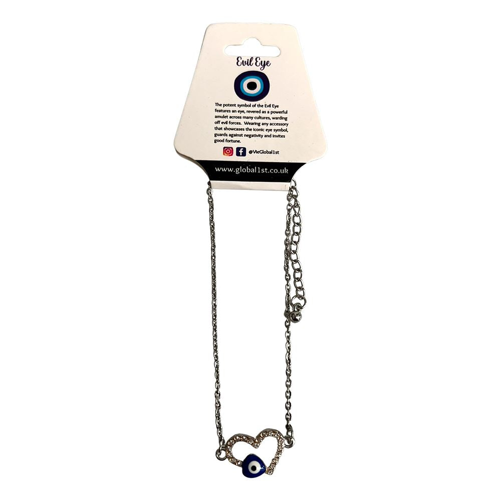 Evil Eye Anklet, Rhinestone Heart (JIT)