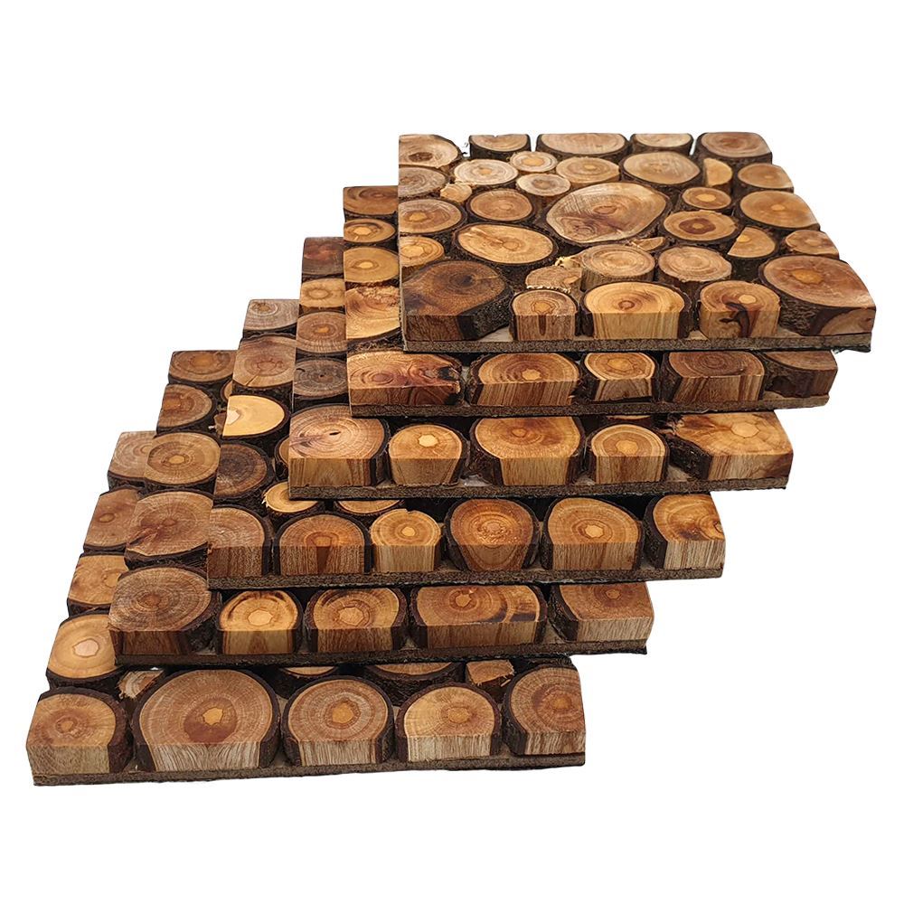 Handmade Sliced Wood Coaster Set, Set of 6, 10 cm, Square