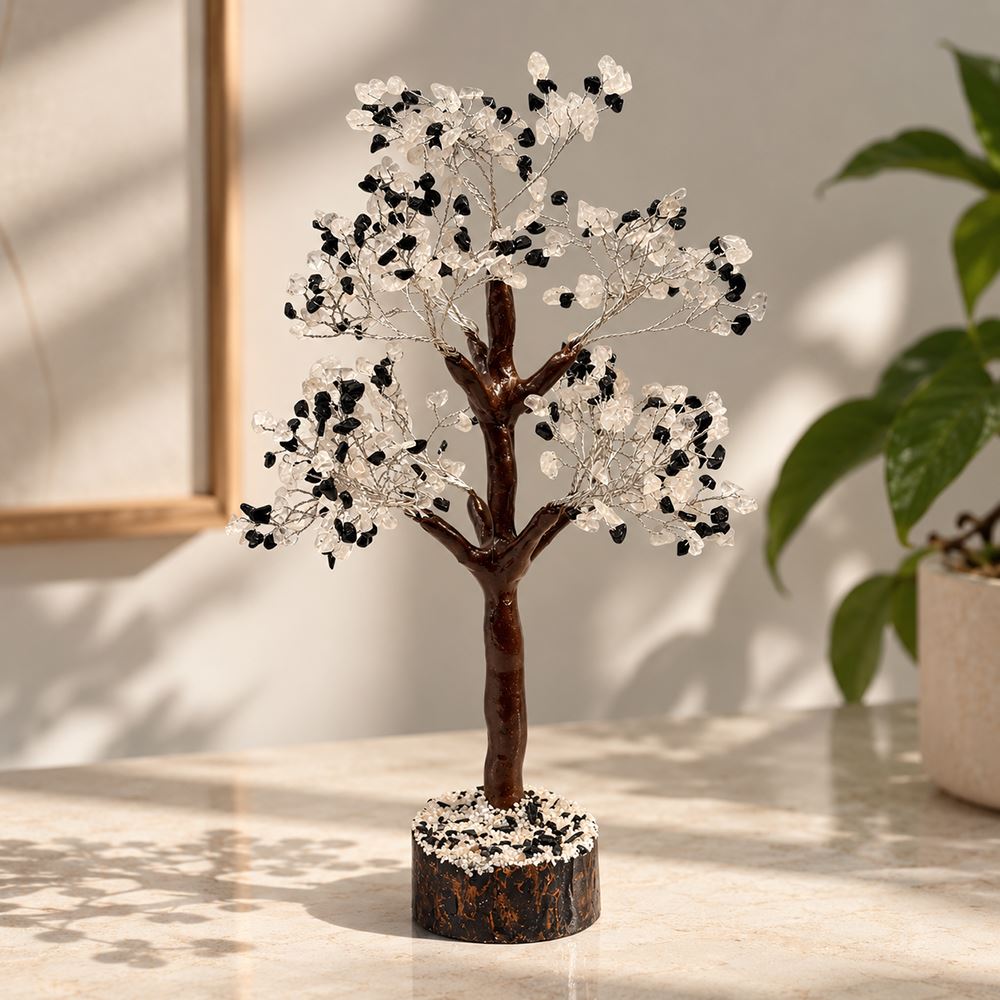 Gemstone Tree, 500 Beads, Black Tourmaline and Clear Quartz