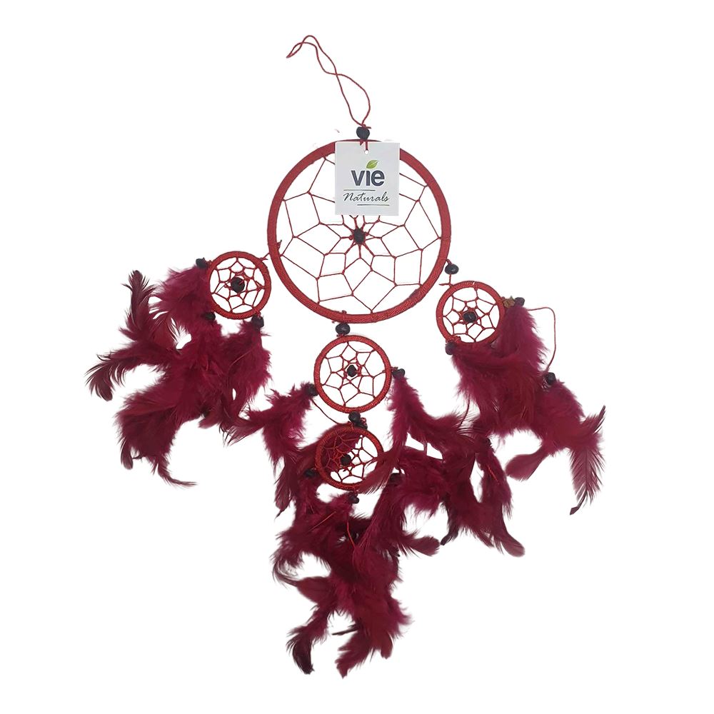 Dream Catcher, 11cm Ring with 4 Smaller Rings, Red