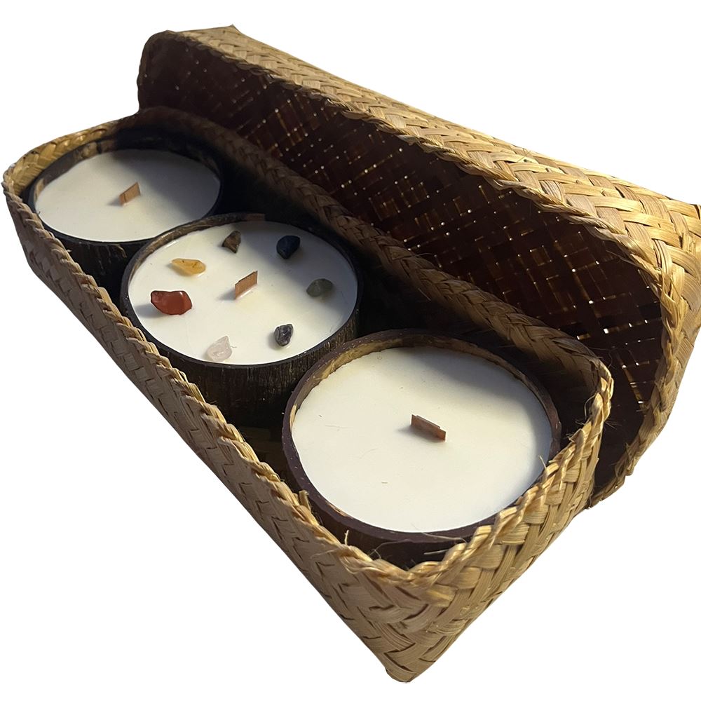 3 Coconut Candles in Bamboo Gift Box