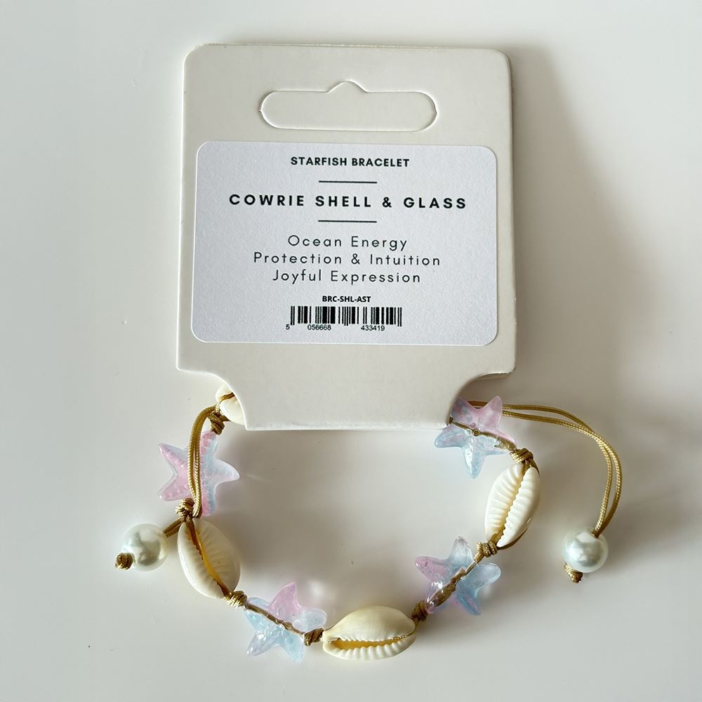 Cowrie Shell & Glass Starfish Bracelet, Assorted Colour