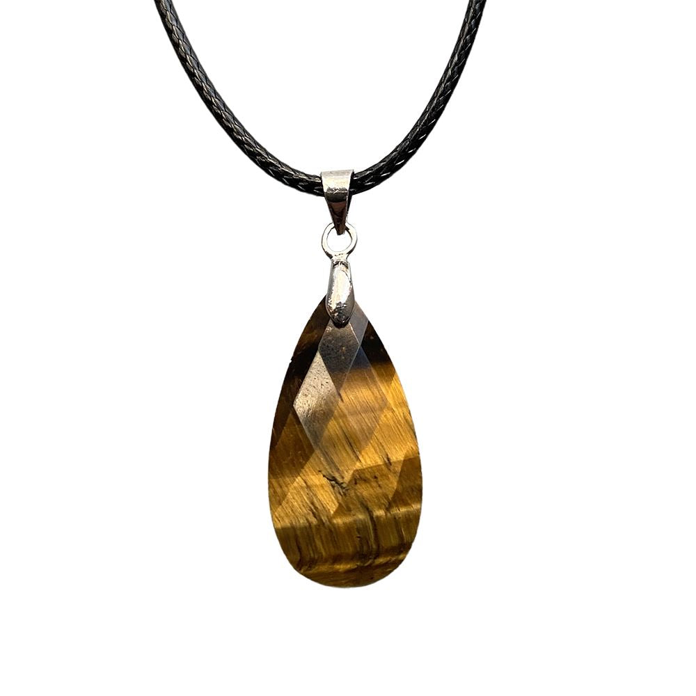 Teardrop Faceted Pendant with Black Cord, 2.5x1.5cm