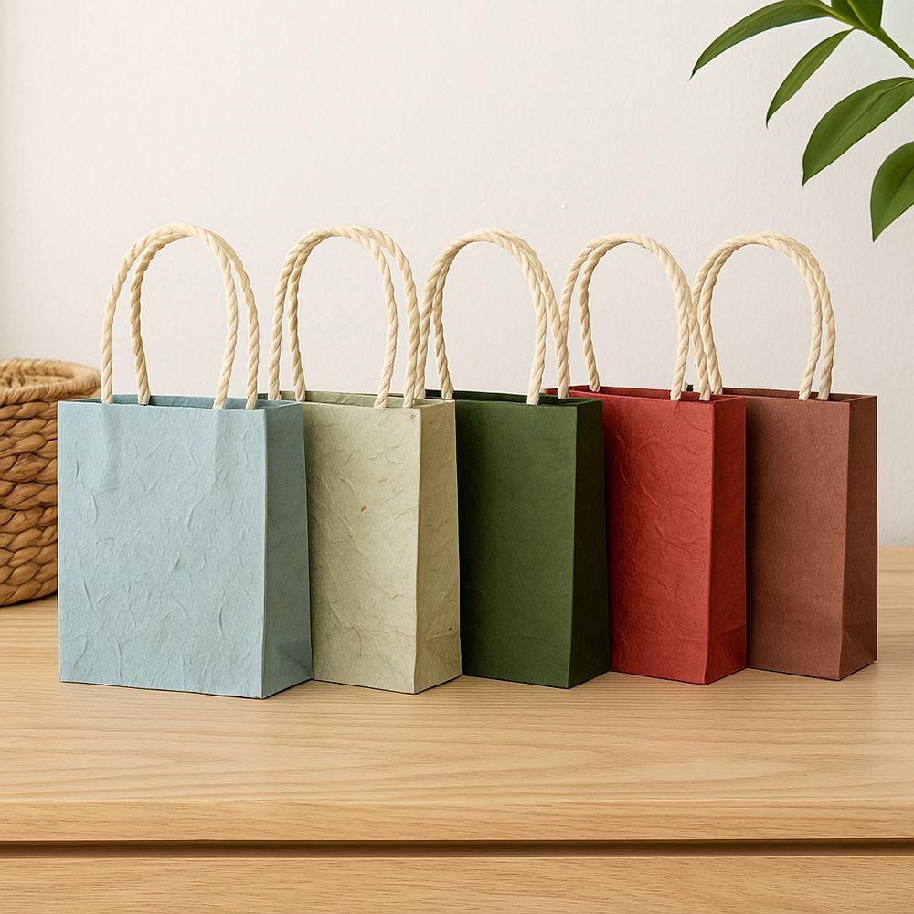 Mulberry Paper Gift Bag, Assorted Plain Colour, 15x19x5.5cm, Pack of 10