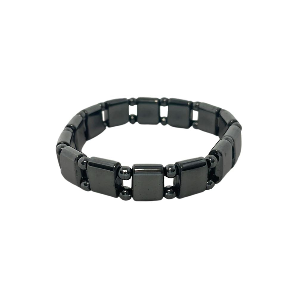 Rectangular and Round Hematite Stretch Bracelet