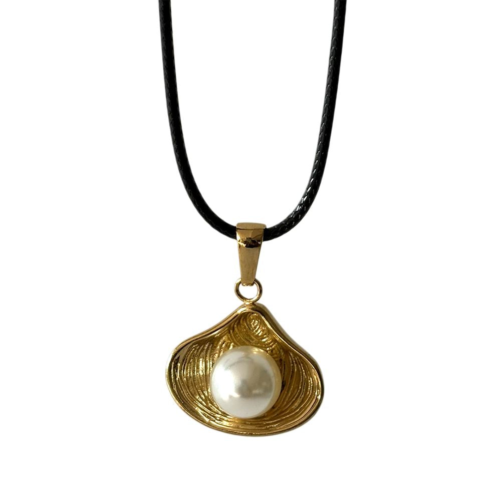 Pearl Shell Pendant, Black Cord