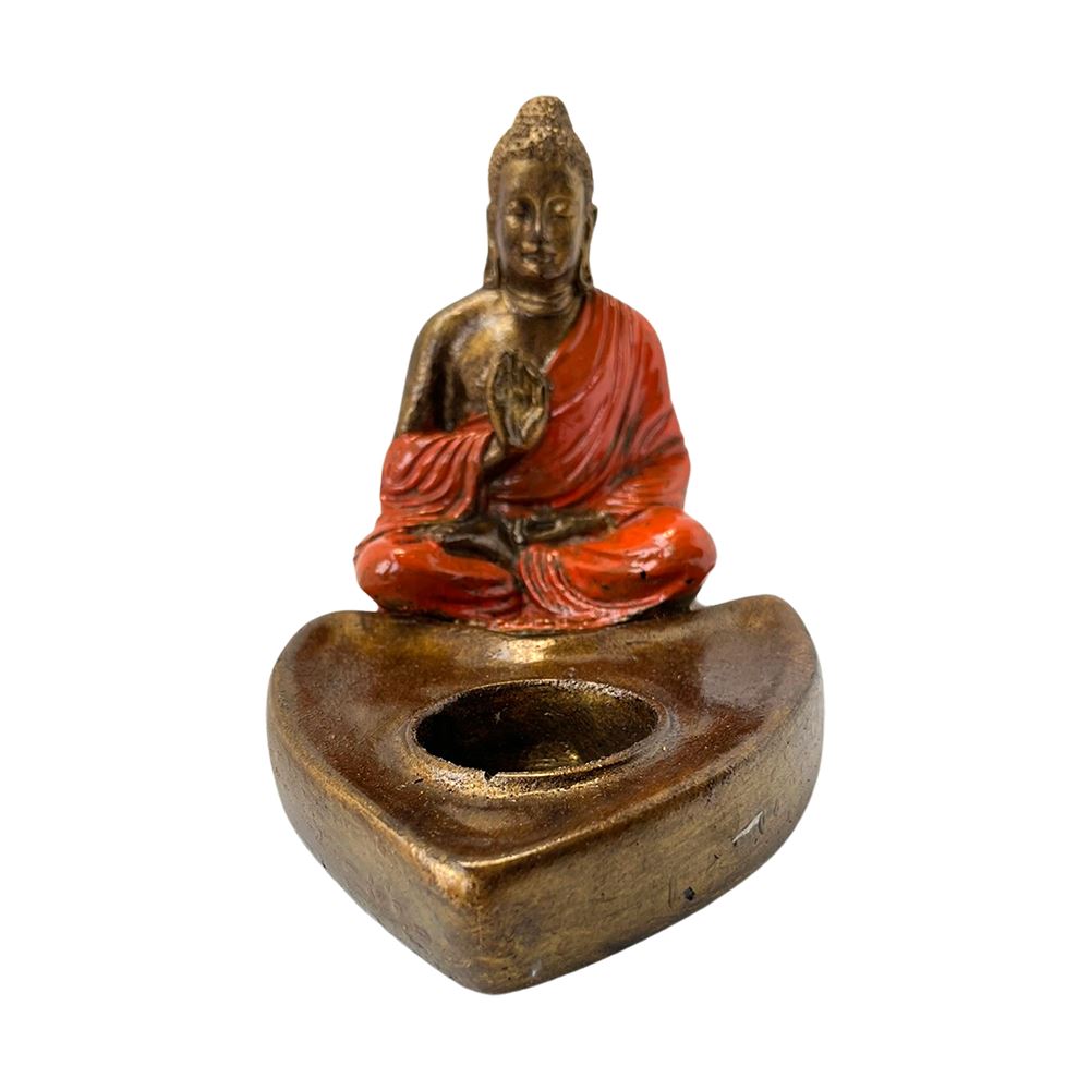 Orange-Robed Buddha with Tea Light Holder, 12x9x15cm