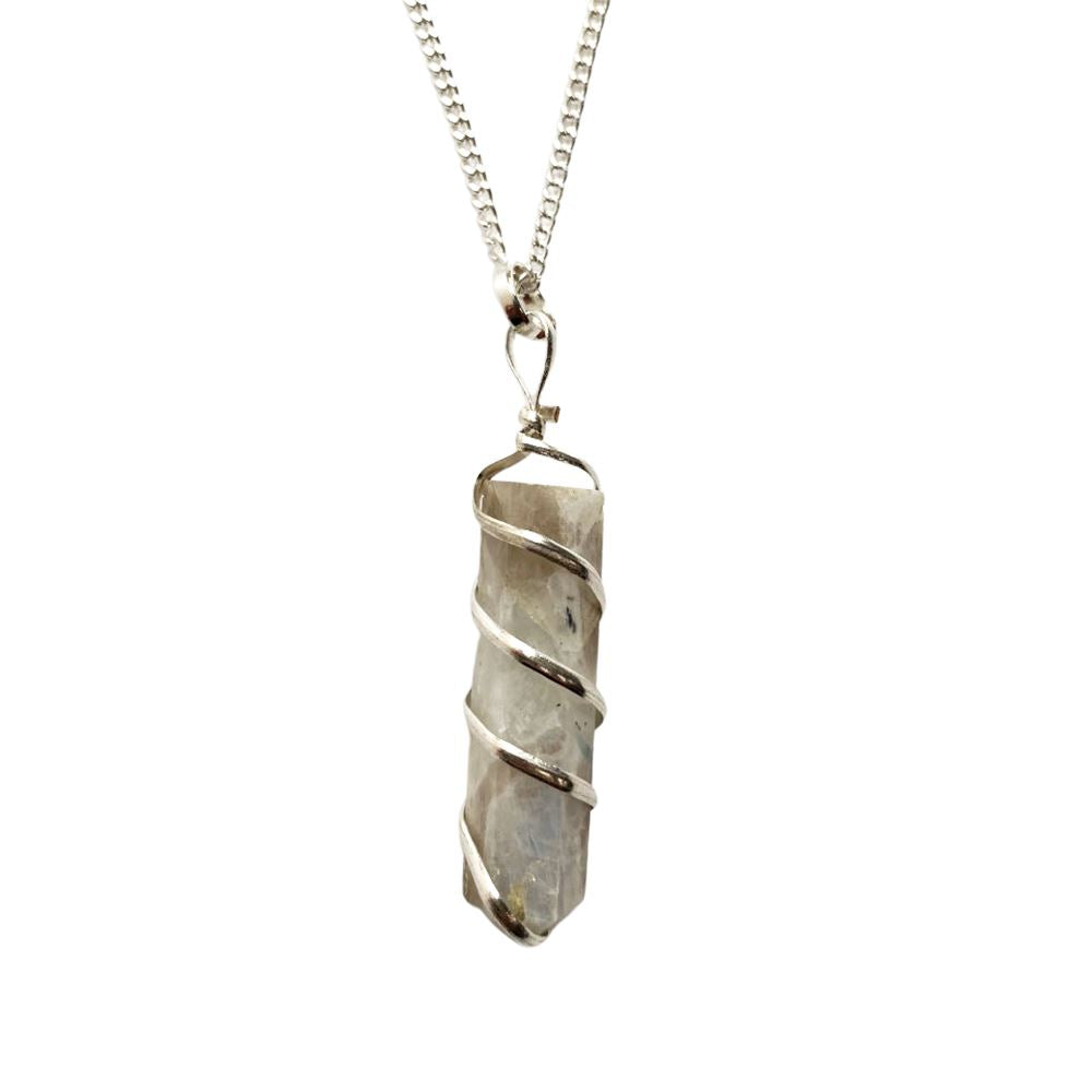 Wire Wrapped Pencil Pendant, Silver Chain