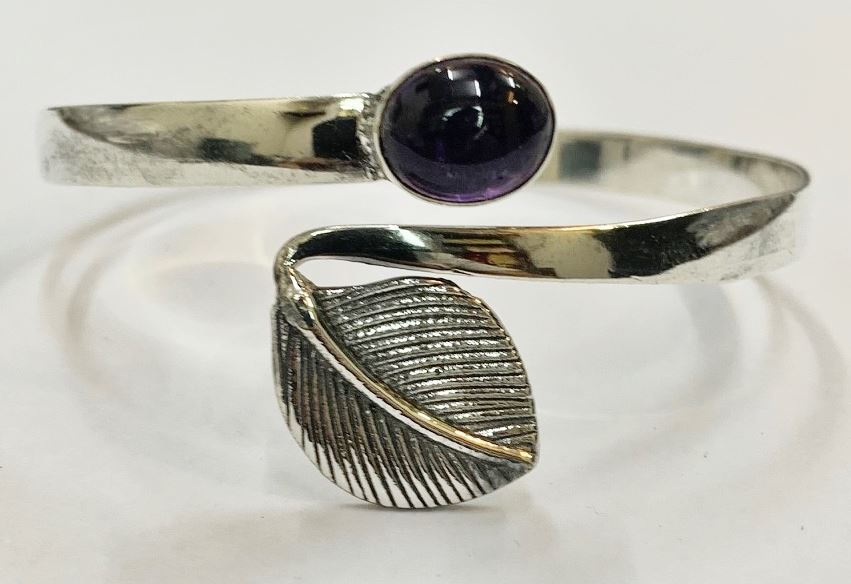 Silver-Plated Adjustable Leaf Cuff Bangle