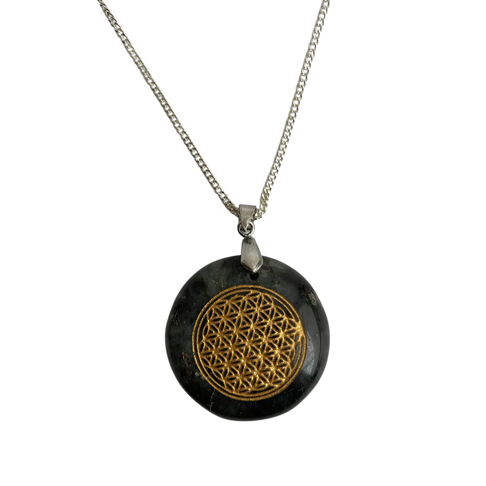 Disc Pendant & Flower of Life Design with Silver Chain