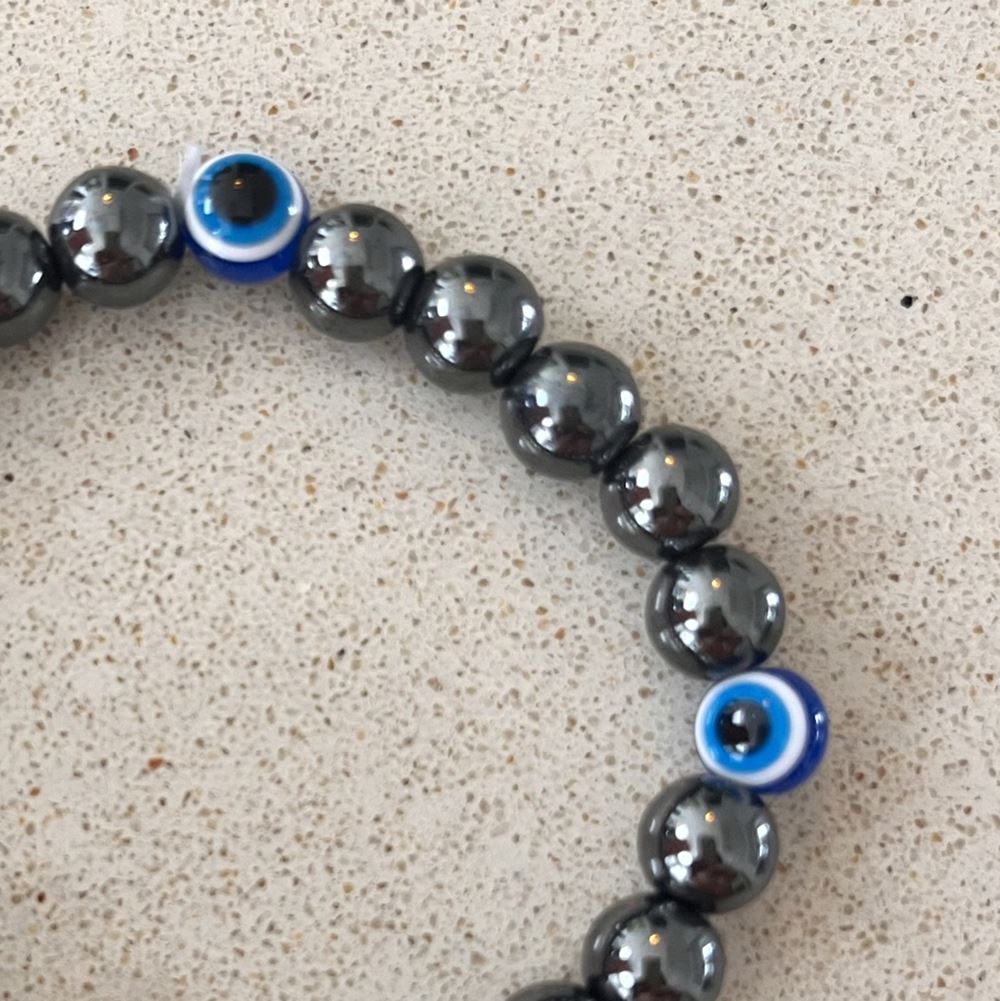 Evil Eye Beaded Stretch Bracelet, Hematite