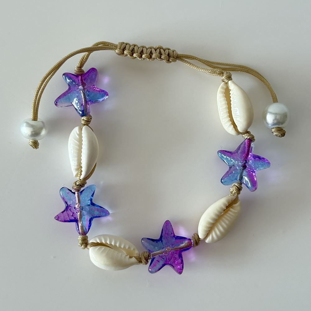 Cowrie Shell & Glass Starfish Bracelet, Assorted Colour