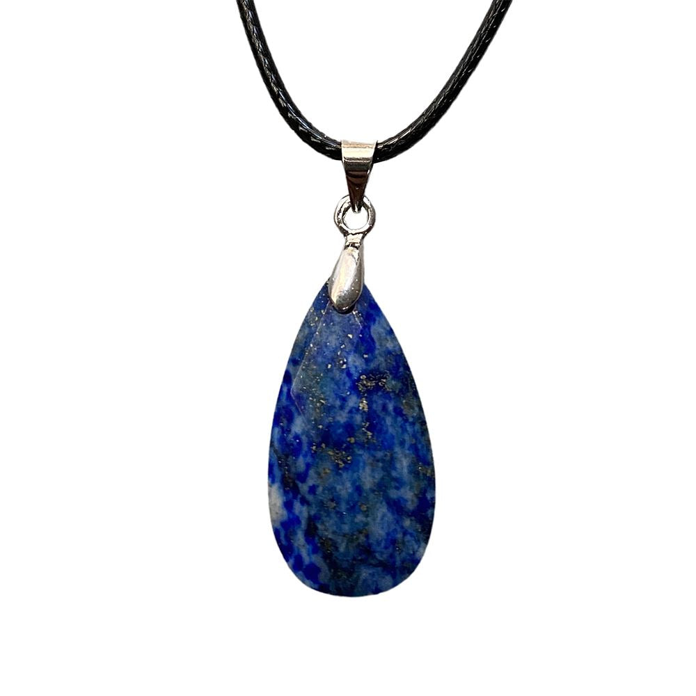 Teardrop Faceted Pendant with Black Cord, 2.5x1.5cm