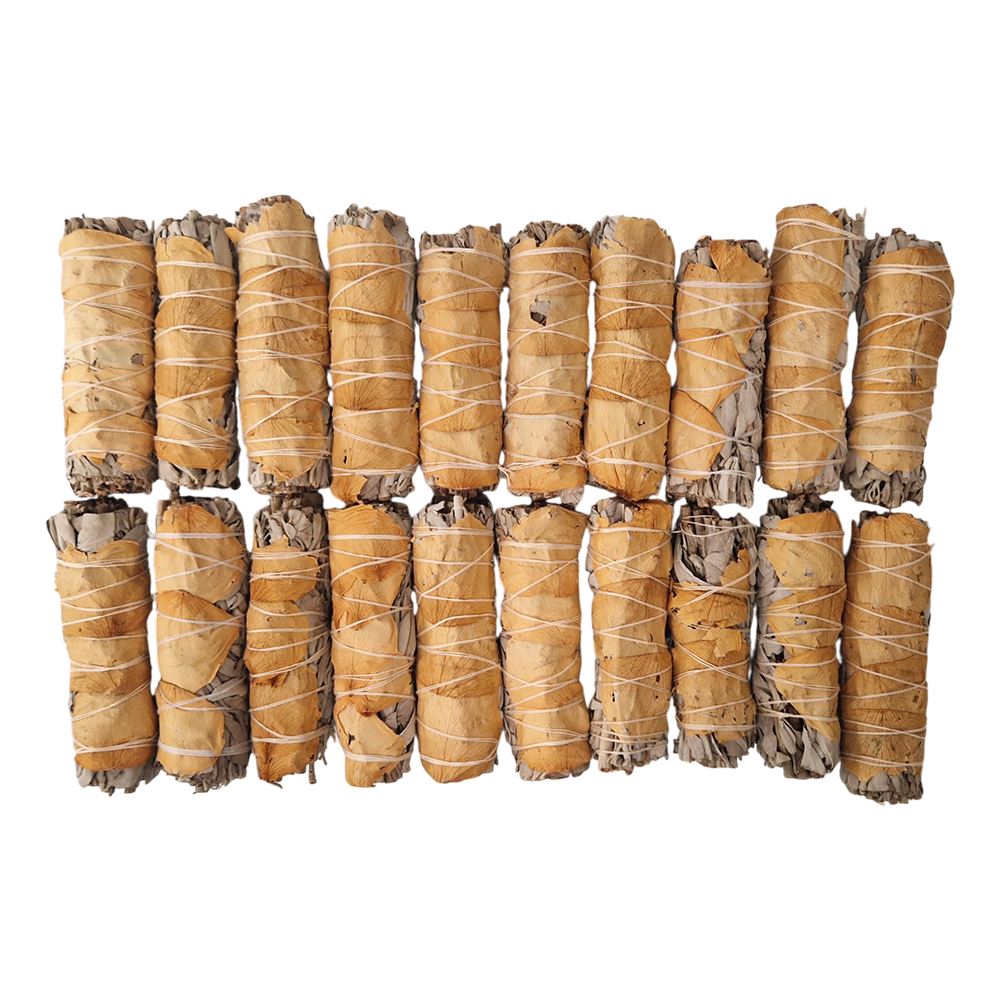 Smudge Stick, White Sage and Yellow Petals 4", Pack of 20