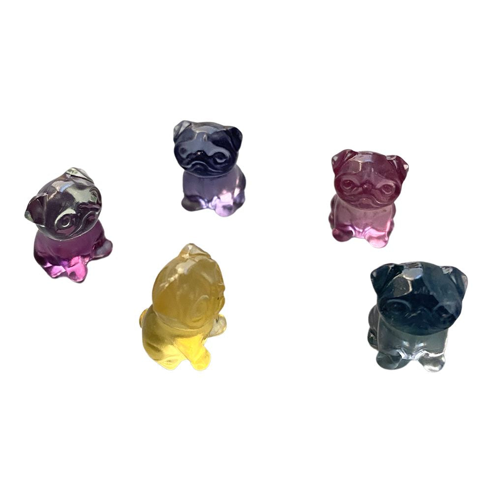 Rainbow Fluorite Mini Pug Dog, 1.5x1cm