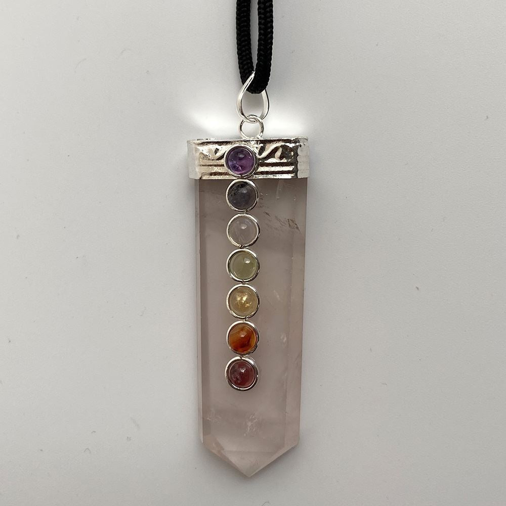 7 Chakra Flat Pendant, Black String, 5x1.5cm