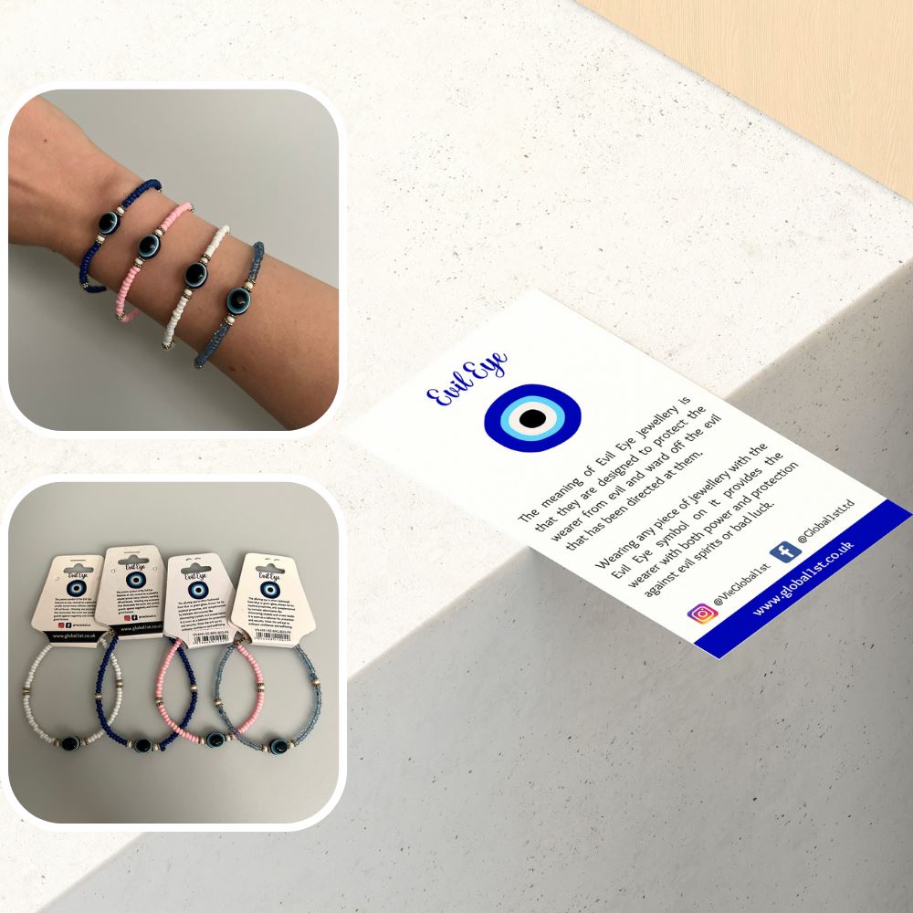 Evil Eye Bracelet, White Beads, (JIT)