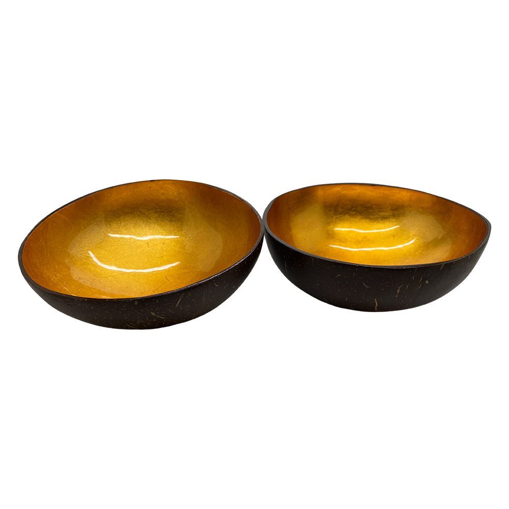 Hand-Painted Coconut Bowls, Lacquered, Set of 2
