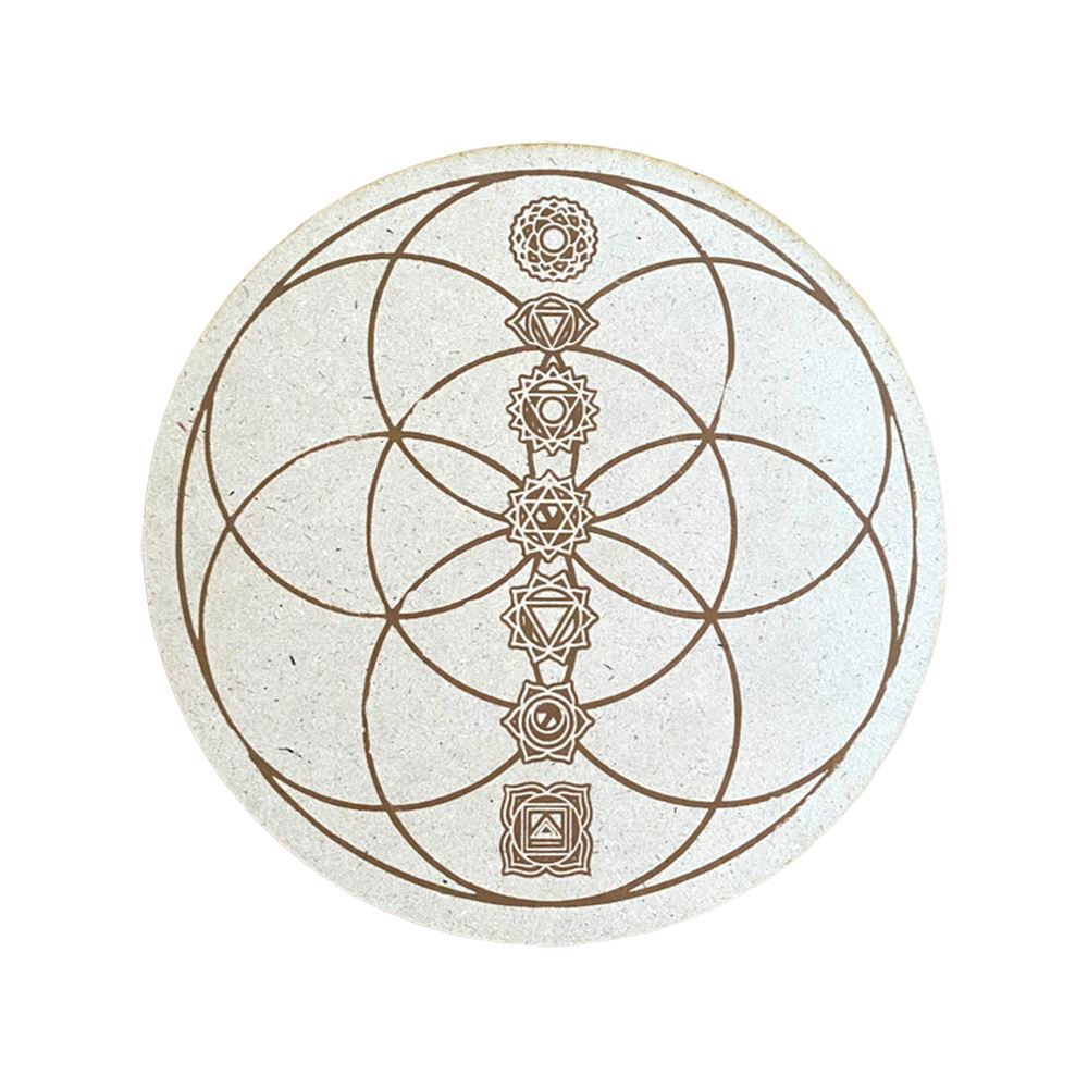 Wooden Grid Board, 25cm, Chakra Symbol