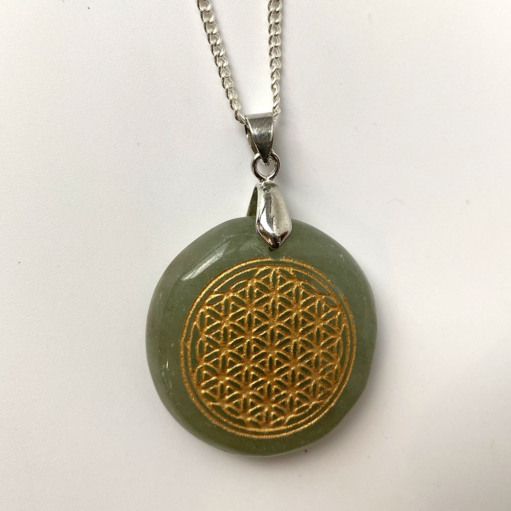Disc Pendant & Flower of Life Design with Silver Chain