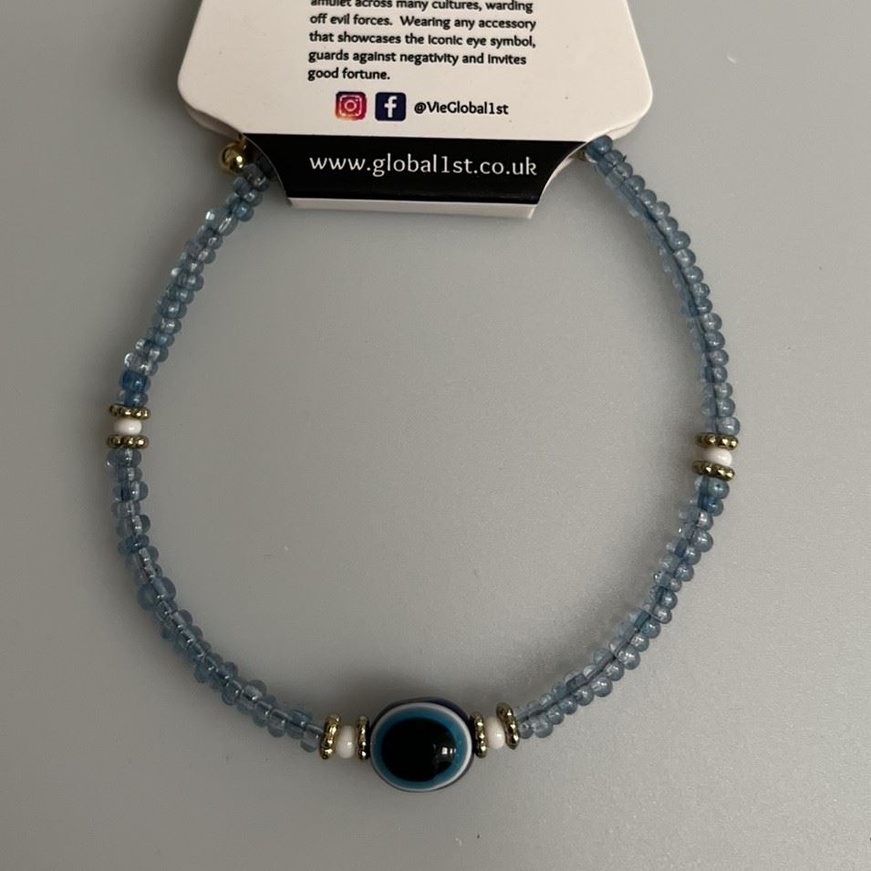 Evil Eye Bracelet, White Beads, (JIT)