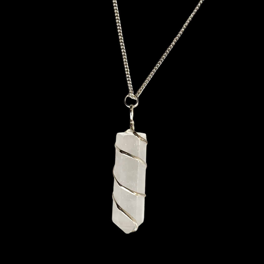 Wire Wrapped Pencil Pendant, Silver Chain