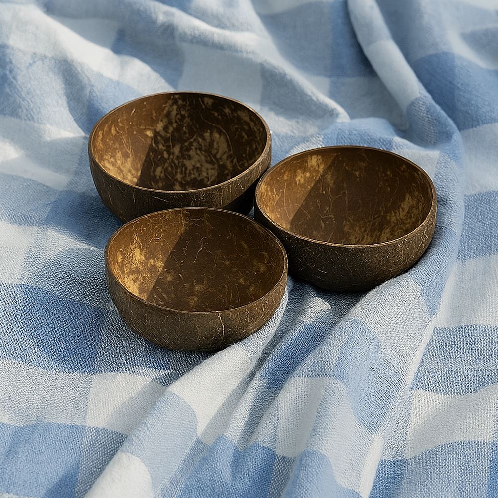 Coconut Bowl, Natural Textured Finish, Small, 8-10cm Diameter, Set of 10