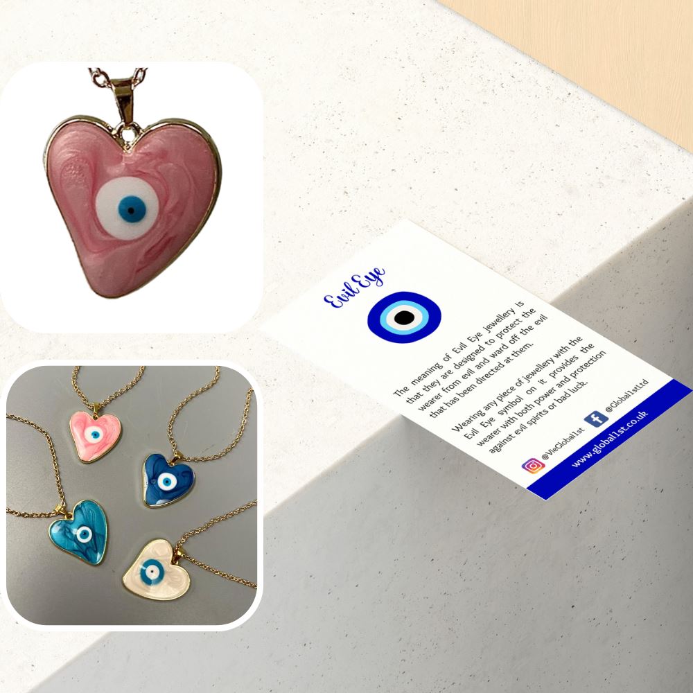 Evil Eye Pendant With Gold Chain, Heart