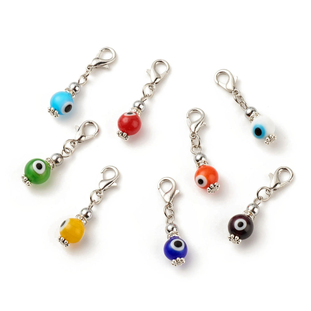 Evil Eye Hanging Lampwork Ball Keychain, Assorted Colour