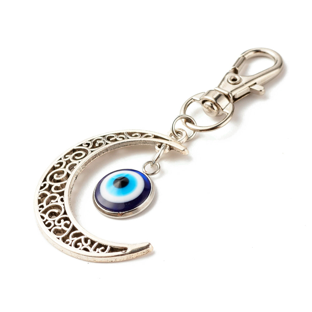 Evil Eye Silver Moon Keychain